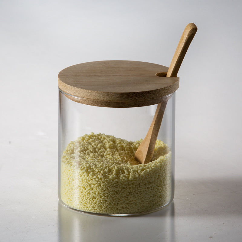 Glass Jar with Bamboo Lid and Wooden Spoon