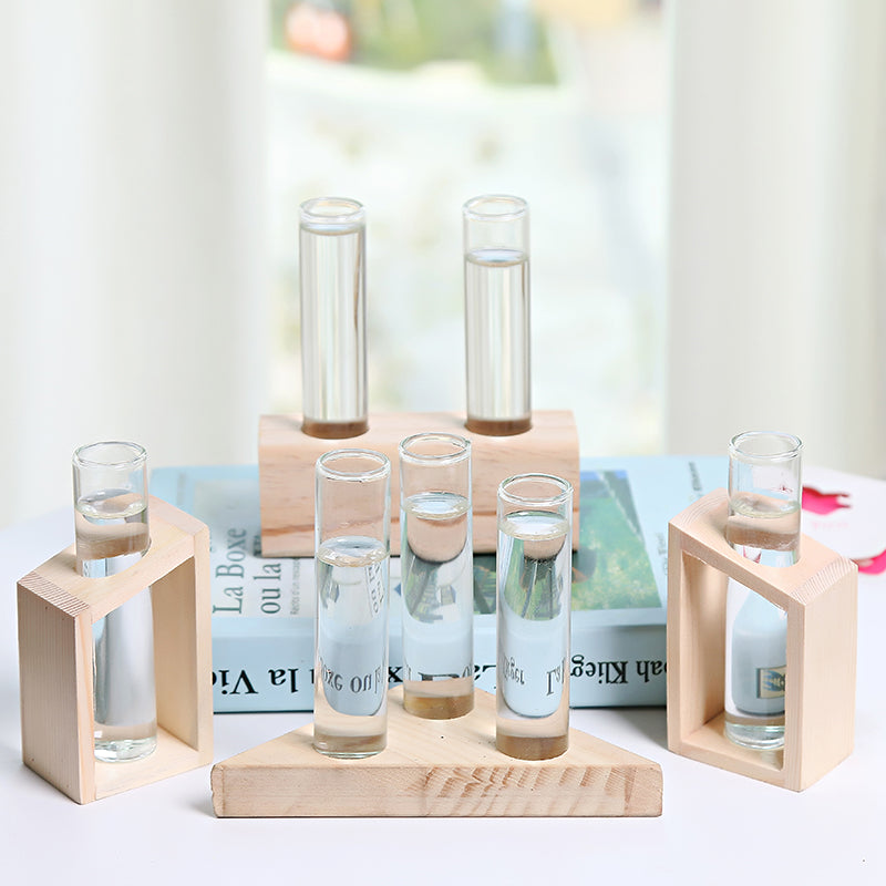 Glass Propagation Vases on Wooden Stand