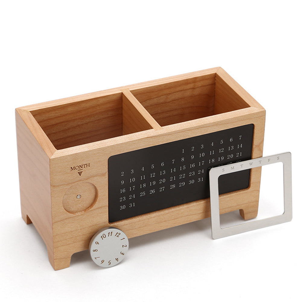 Wooden Desk Organiser with Perpetual Calendar