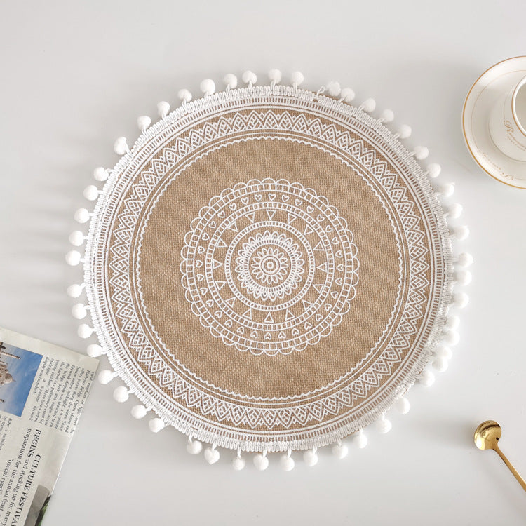Round Jute Placemat with Fringe or Pom-poms