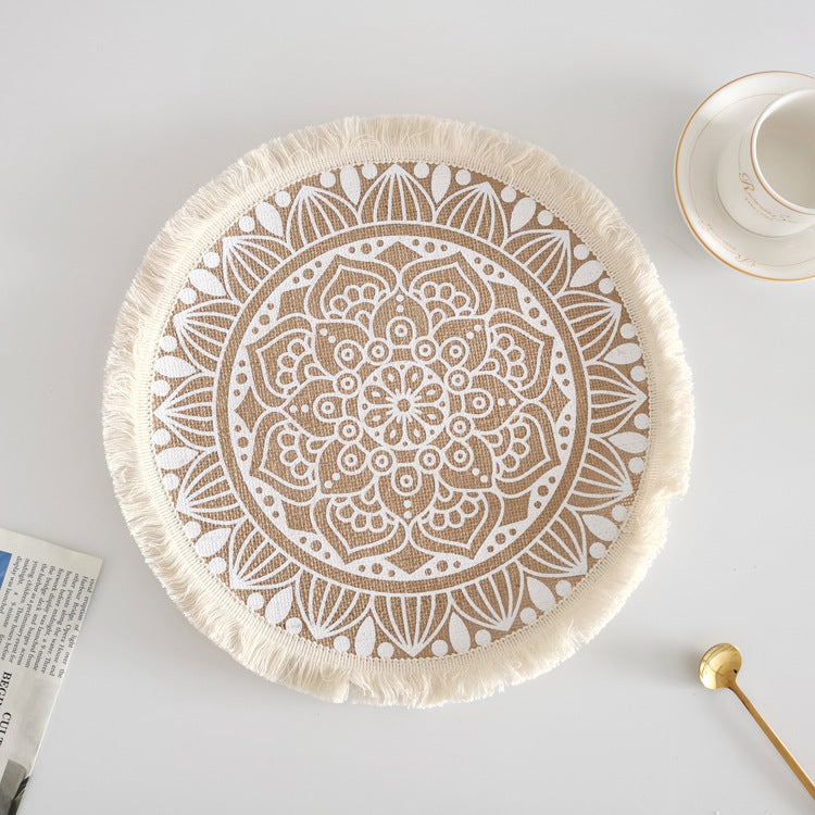 Round Jute Placemat with Fringe or Pom-poms