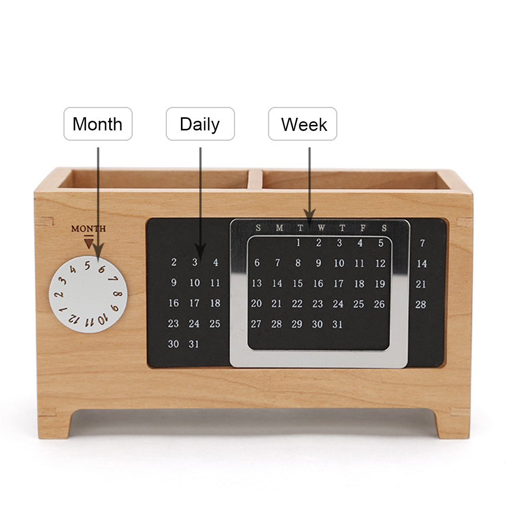 Wooden Desk Organiser with Perpetual Calendar