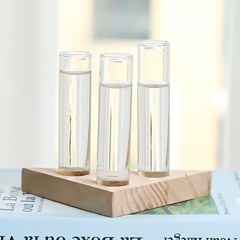 Glass Propagation Vases on Wooden Stand