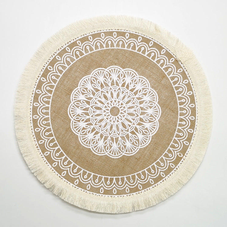 Round Jute Placemat with Fringe or Pom-poms