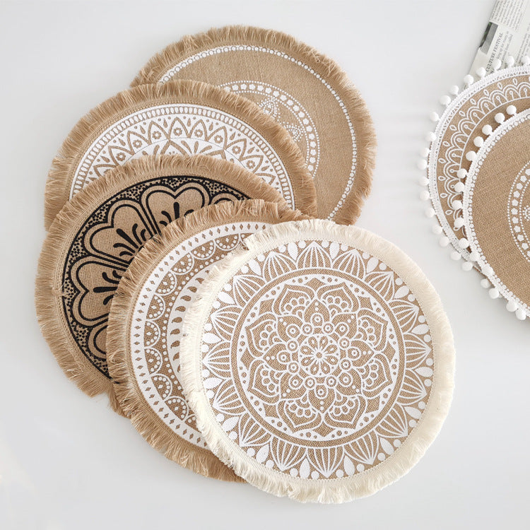 Round Jute Placemat with Fringe or Pom-poms