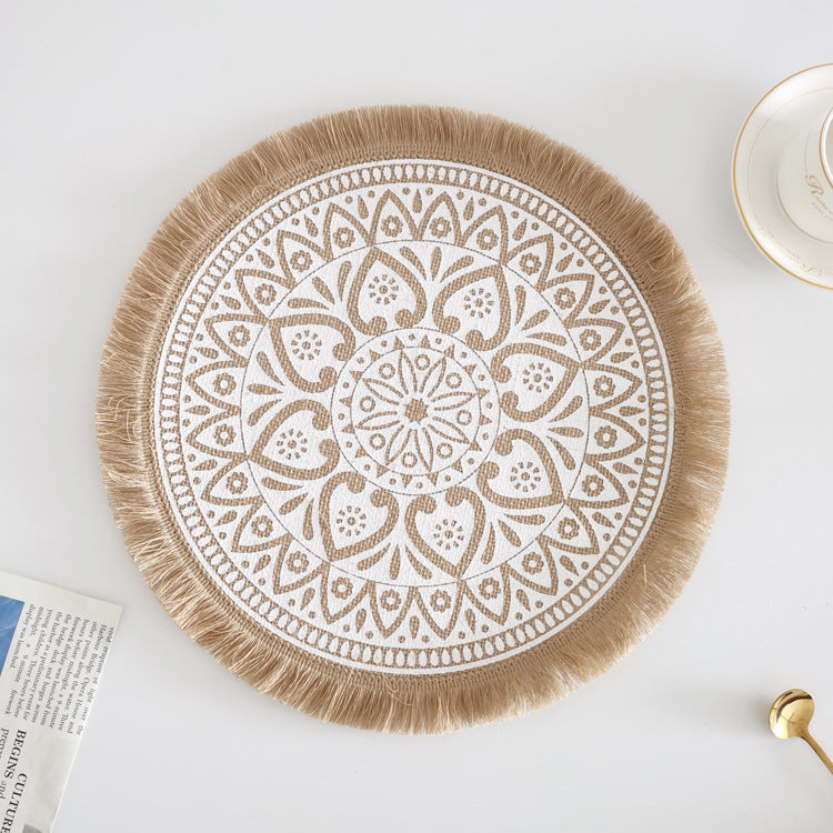 Round Jute Placemat with Fringe or Pom-poms