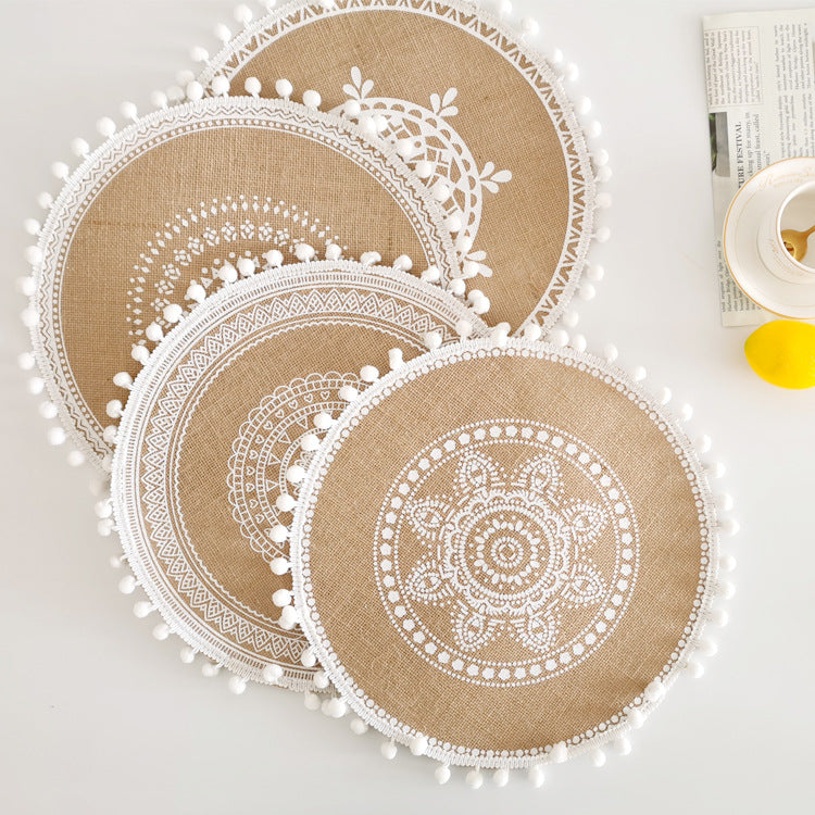 Round Jute Placemat with Fringe or Pom-poms