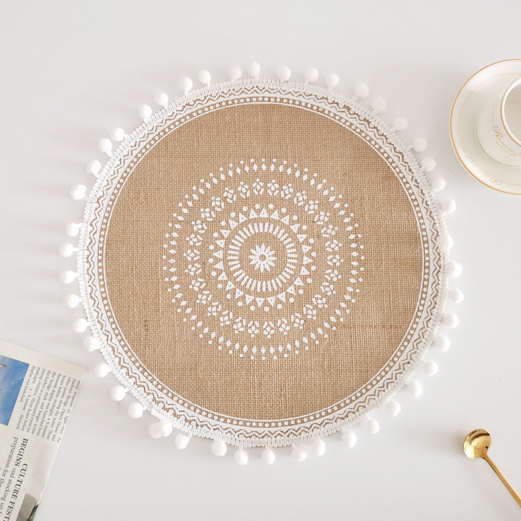 Round Jute Placemat with Fringe or Pom-poms