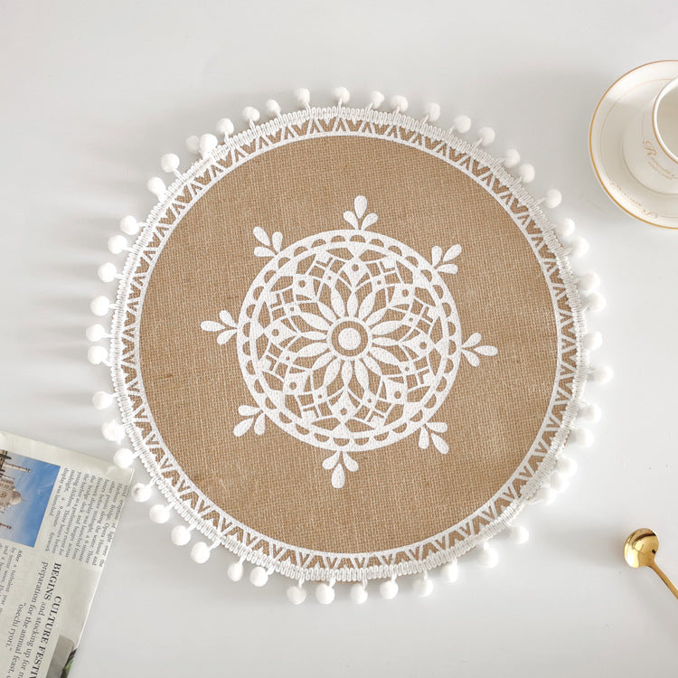 Round Jute Placemat with Fringe or Pom-poms