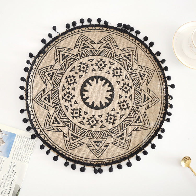 Round Jute Placemat with Fringe or Pom-poms
