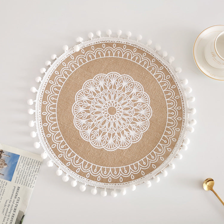 Round Jute Placemat with Fringe or Pom-poms