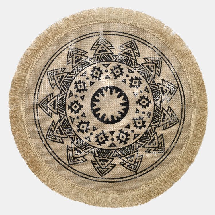 Round Jute Placemat with Fringe or Pom-poms