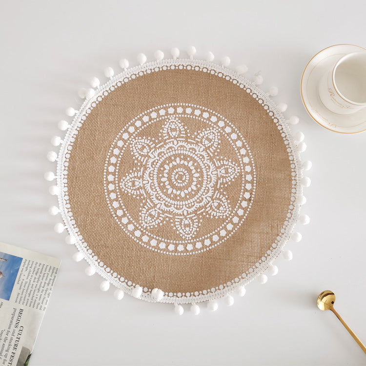 Round Jute Placemat with Fringe or Pom-poms