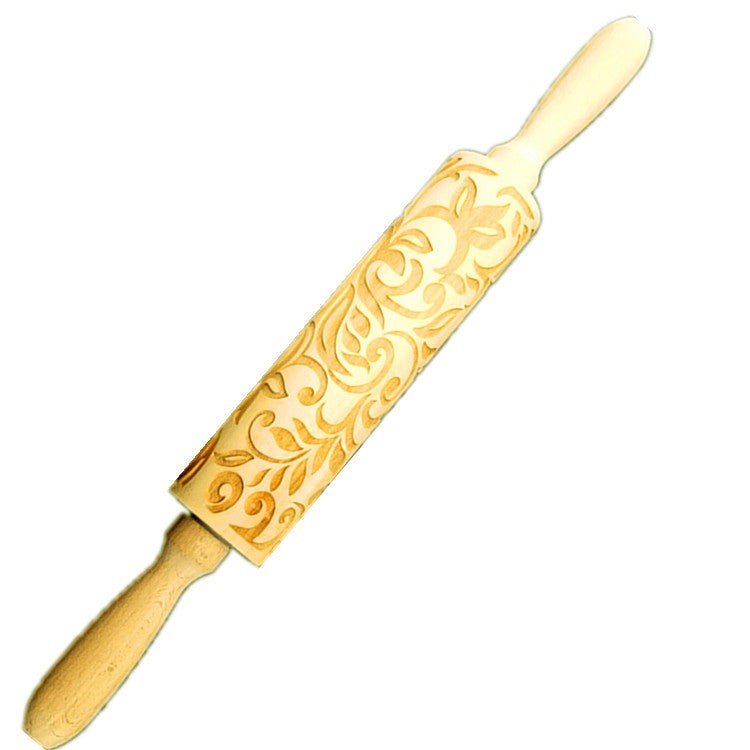 Embossed Beech Rolling Pin with Folk Pattern