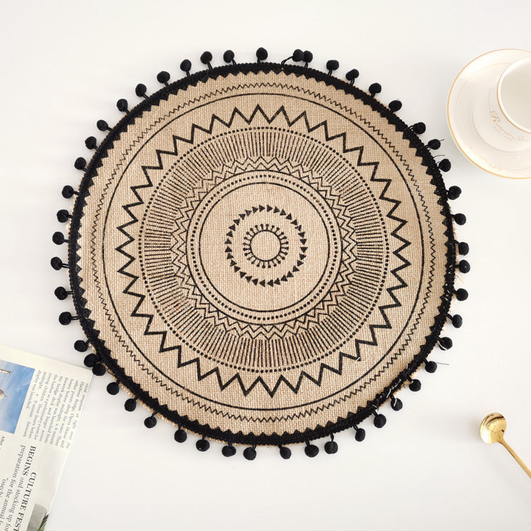 Round Jute Placemat with Fringe or Pom-poms
