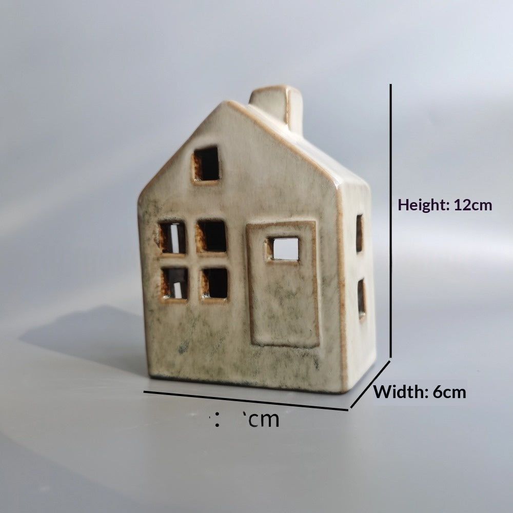 Small glazed ceramic Christmas house with chimney, about 12 cm