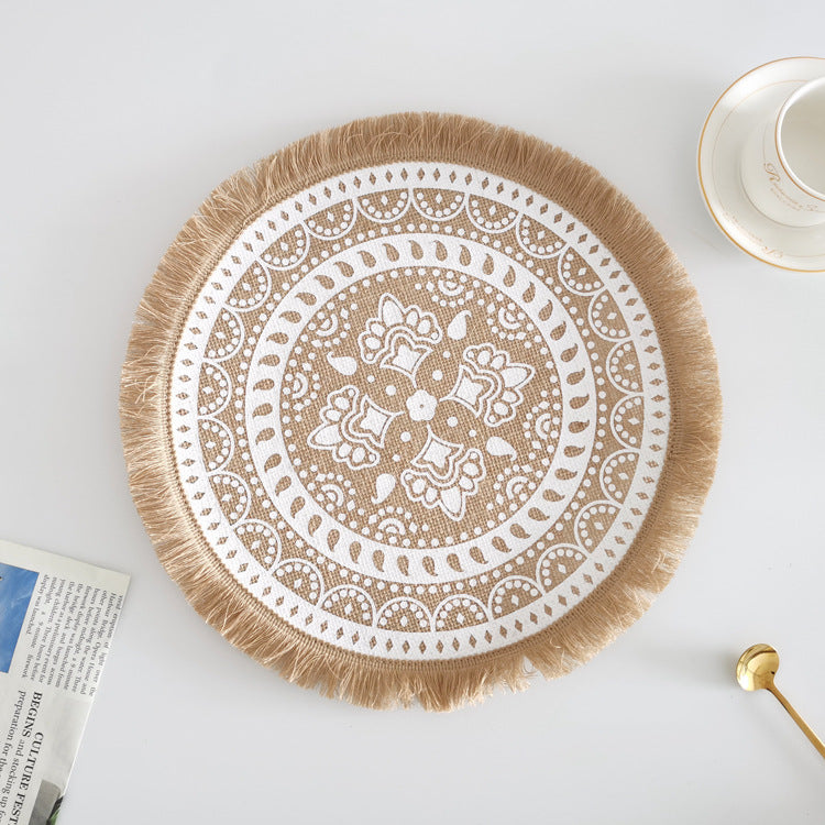 Round Jute Placemat with Fringe or Pom-poms