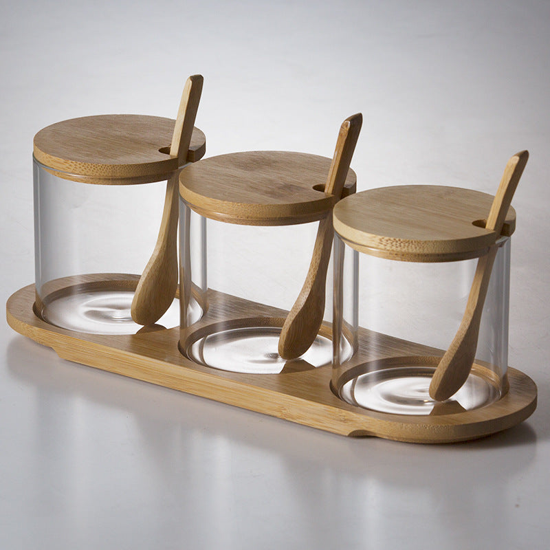 Glass Jar with Bamboo Lid and Wooden Spoon