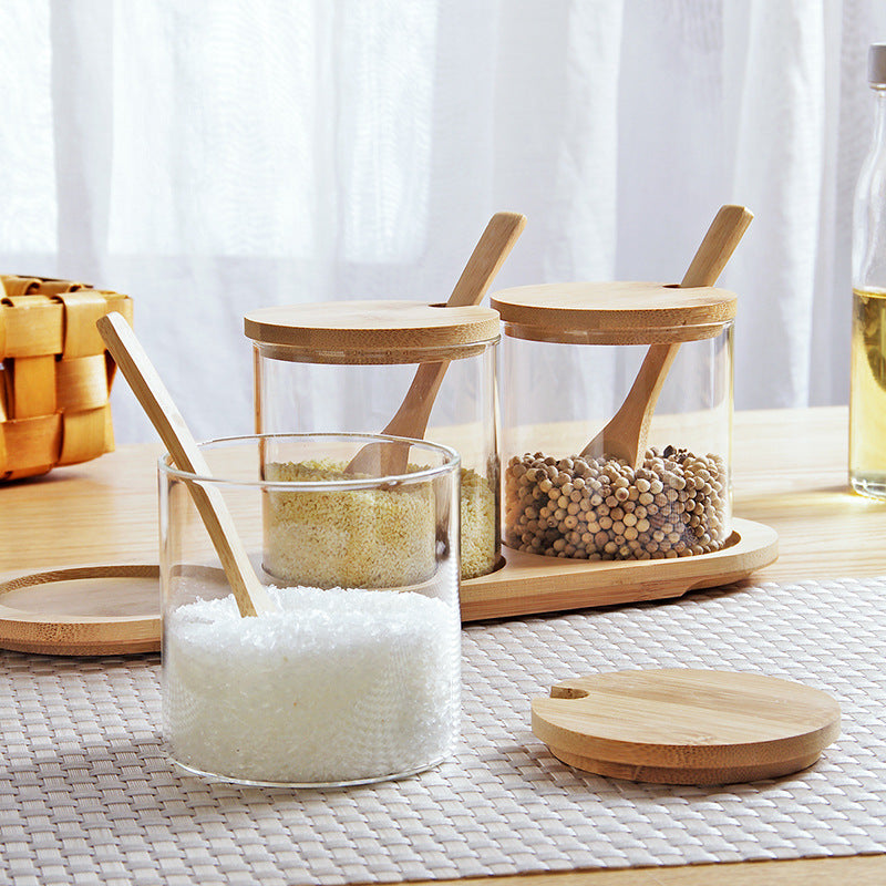 Glass Jar with Bamboo Lid and Wooden Spoon