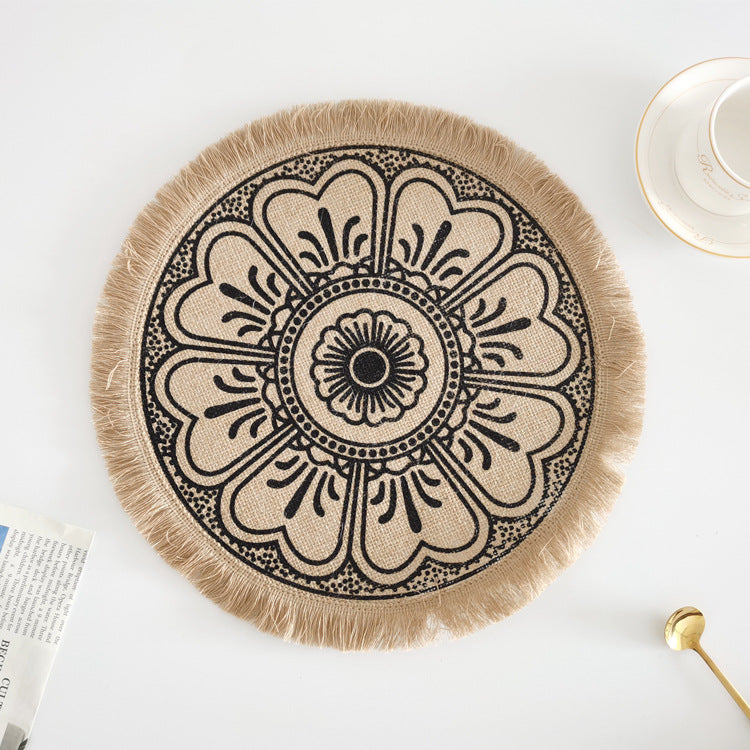 Round Jute Placemat with Fringe or Pom-poms