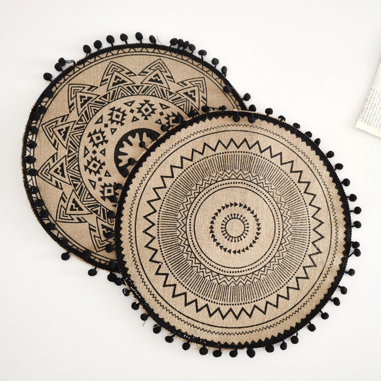 Round Jute Placemat with Fringe or Pom-poms
