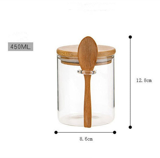Glass Jar with Bamboo Lid and Wooden Spoon
