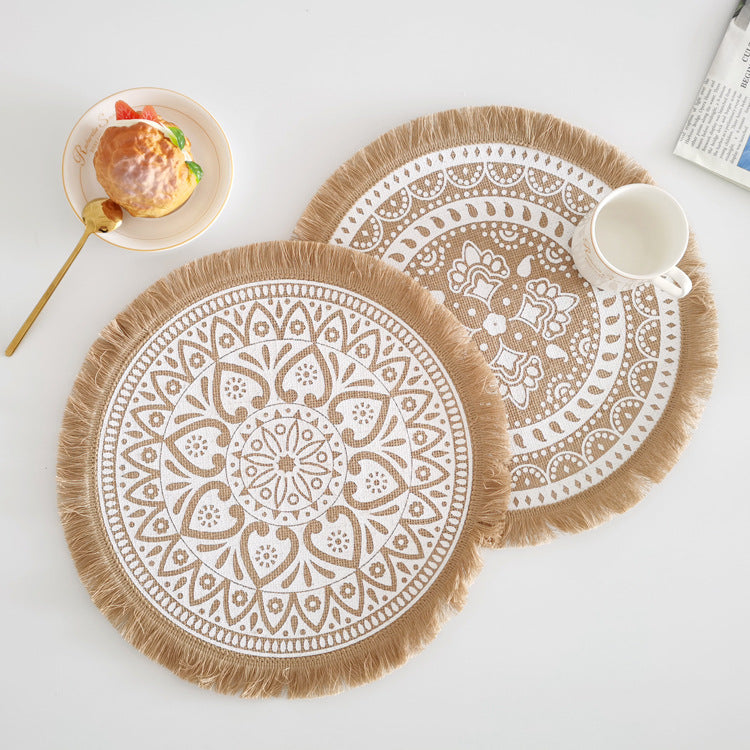 Round Jute Placemat with Fringe or Pom-poms